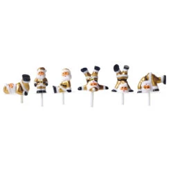 6 Stecchini Decorativi Con Babbo Natale Oro (3, 5 Cm) - Plastica