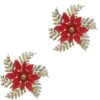 2 Stecchini Decorativi Con Agrifoglio Stella Di Natale (6 Cm) - Plastica
