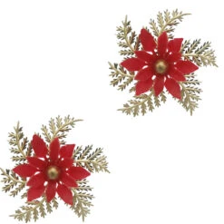 2 Stecchini Decorativi Con Agrifoglio Stella Di Natale (6 Cm) - Plastica