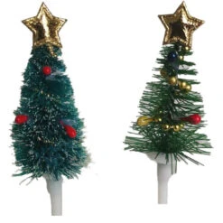 2 Stecchini Decorativi Con Albero Di Natale E Ghirlanda Verde (5, 5 Cm) - Plastica