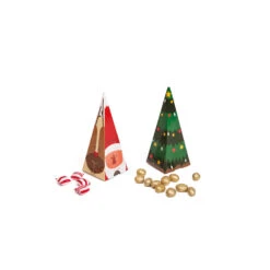 2 Scatole Regalo Coniche - Albero Di Natale + Personaggi Natalizi