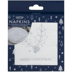 Ginger Ray 16 Asciugamani Di Buon Natale Holly - Argento 5 Ginger Ray 16 Asciugamani Di Buon Natale Holly - Argento -Meri-Meri Outlet argentes 03