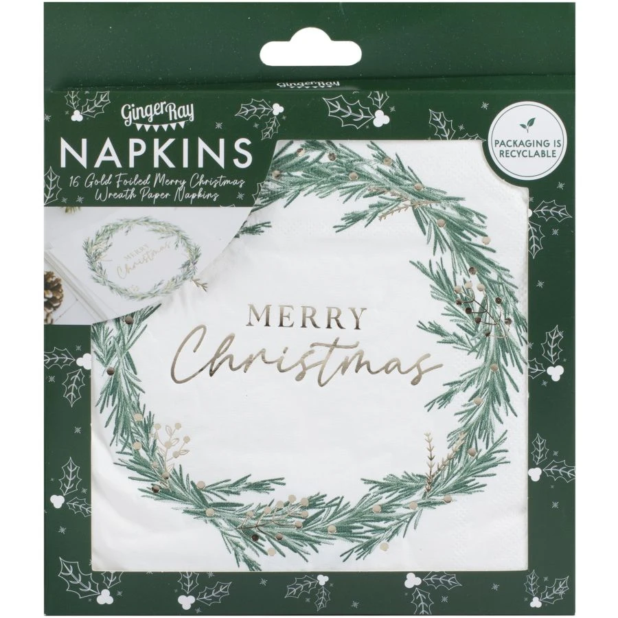 Ginger Ray 16 Tovaglioli Di Buon Natale - Oro 2 Ginger Ray 16 Tovaglioli Di Buon Natale - Oro - immagine 2